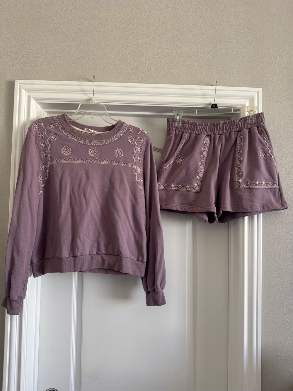 In Bloom Mauve Embroidered Women’s Shorts Set-